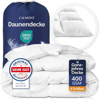 CALMONT - Daunen Bettdecke I Daunendecke 135x200 I 100% extra weiche Federn & Daunen | Fachärztlich geprüft für Allergiker | Oeko-Tex (135 x 200 cm, Ganzjahresdecke)