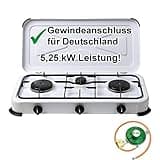 Gaskocher Campingkocher 3-flammig Gasherd 50 mbar mit Gasschlauch 100 cm und Gasregler 50 mbar