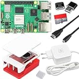 Raspberry Pi 5 4GB Starter-Kit | USB-C 27W Netzteil | Gehäuse mit Lüfter | 64GB SD Karte | 4K Micro HDMI Kabel | Rot - Weiß
