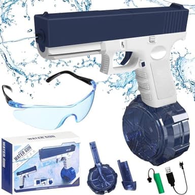 Wasserspritzpistolen,Automatische Wasserpistole Große Kapazität mit Schutzbrille für Erwachsene Kinder,Elektrische Wasserpistole mit Großer Reichweite bis zu 7-10m(Blau)