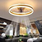 OMGPFR Reversibel Led Deckenventilator Mit Licht Fernbedienung Leise 6 Geschwindigkeiten Schlafzimmer Deckenventilator Mit Beleuchtung Wohnzimmer Modern 24W Dimmbar Deckenlampe, Gold 50CM