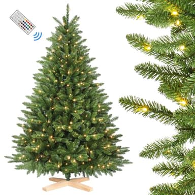 SHareconn 210cm Weihnachtsbaum mit Beleuchtung, 400 RGB Multicolor-Lichtern & Fernbedienung, 1381 Zweigspitzen mit Stabilem Kreuzholz-Ständer, Künstlicher Christbaum für Weihnachtsdekoration zu Hause