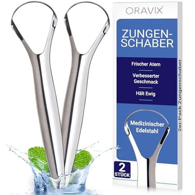 Zungenschaber Edelstahl | Zungenreiniger Set | Zungenputzer | Zungenbürste aus Edelstahl | Zungenkratzer aus Edelstahl | Tongue Scraper | Zungenreiniger Edelstahl | ORAVIX