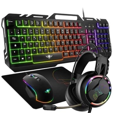 SPIRIT OF GAMER 4-in-1 Pro-MKH5 Gaming Pack - Azerty Anti-Ghosting RGB Gamer-Maus 7 Tasten 6400 DPI, Gaming-Headset, Anti-Drop-Matte für PC, PS4, PS5, Xbox One, Mac