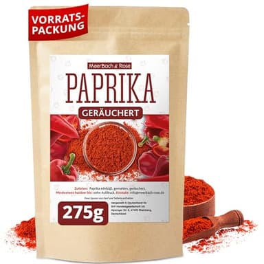Paprika geräuchert 275g, geräuchertes Paprikapulver süß, Smoked Paprika, Rauchparika würzig und intensiv, in Deutschland abgefüllt