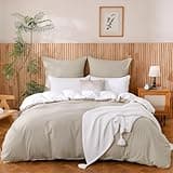 ATsense Bettwäsche 135x200 Baumwolle 4teilig, Beige Grau Bettwäsche-Sets 100% Gewaschene Baumwolle mit Leinen Textur, Oeko-TEX für Allergiker 2 Bettbezug mit 2 Kissenbezüge 80x80 cm