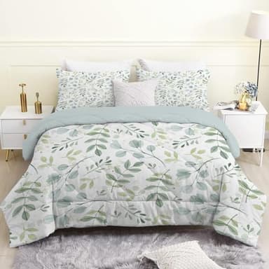 Bettdecke 135x200 4 Jahreszeiten, Grüne Pflanze Vierjahreszeiten Steppdecke 135x200, Warme Ganzjahresdecke Weißer Blattdruck Bettdecke ohne Bezug Waschbar Schlafdecke mit 2 Kissenbezug 80x80cm