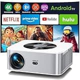 Beamer 【Android TV】 HORLAT 28000 Lumen Beamer 4K Heimkino, WiFi 6 Bluetooth Beamer Outdoor, Auto/4P Trapezkorrektur, 50% Zoom Projektor,Beamer Android mit YouTube/Prime Video, Smart Beamer