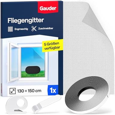 GAUDER Fliegengitter für Fenster - Insektenschutz ohne Bohren - Fliegengitter mit Klettband - Fliegennetz aus Polyester - Mückennetz & Moskitonetz für Fenster (130 x 150 cm - schwarz)