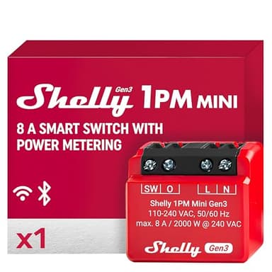 Shelly 1PM Mini Gen3 | WLAN Smart Relais Schalter | 1 Kanal 8A | Strommessung | Unterputz Lichtschalter | Alexa und Google Home | Hausautomation | iOS-Android-App | Kein Hub erforderlich