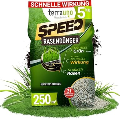 Terrauno Turbo Rasendünger SPEED Frühjahr/Sommer & Herbstrasendünger, Sofortwirkung in 24 Stunden, Universaldünger, 5 kg für 250 m², schneller Wachstumsschub und saftiges Grün