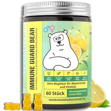 Multivitamin Immune Gummies Vitamin Gummibärchen, Immunsystem, Abwehrkräfte stärken. Mit Vitamin C, D3, A, E, B6, B12, Folsäure, Biotin, Zink & Selen. Hochdosiert, Vegan, Zuckerfrei 60 Stück TRUEBEARS