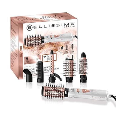 Bellissima My Pro GH18 1100, Heiüluft-Modellierstab Mit Keramik Beschichteten Bürsten, 5 Zubehörteile Zur Kreation Von Glatten Und Glänzenden Haare, Weichen Wellen Und Kringeln, 1000 W