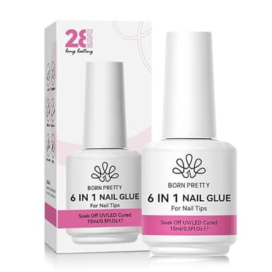 Born Pretty Nagelkleber Für Kunstnägel 15ML - 6 in 1 Clear Stark Nail Glue Extra Für Nagelverlängerung, Blooming Gel, Base Gel Top Coat, Aufbaugel und Verstärkungsgel