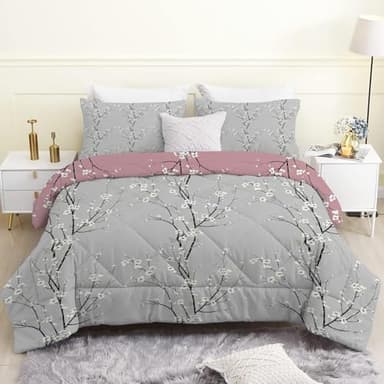 Bettdecke 135x200 4 Jahreszeiten, Graue Pflaumenblüte Vierjahreszeiten Steppdecke 135x200, Warme Ganzjahresdecke Zweigpflanzen Bettdecke ohne Bezug Waschbar Schlafdecke mit 2 Kissenbezug 80x80cm