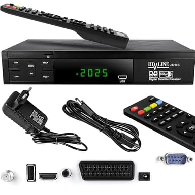 Hd-line 20700 HD Sat Receiver Satellit DVB S2 HD Receiver für SAT Digitaler Satelliten SAT Receiver (DVB-S/S2, HDMI, SCART, 2X USB 2.0, Full HD 1080p) (Vorprogrammiert für Astra Hotbird und Türksat)