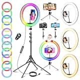 11.5 Zoll Ringlicht mit Stativ Handy, Tisch LED Ring Light Kamera Handystativhalter mit Ringleuchte für YouTube, Selfie, Makeup, Fotografie, 40 RGB-Modi 13 Helligkeit