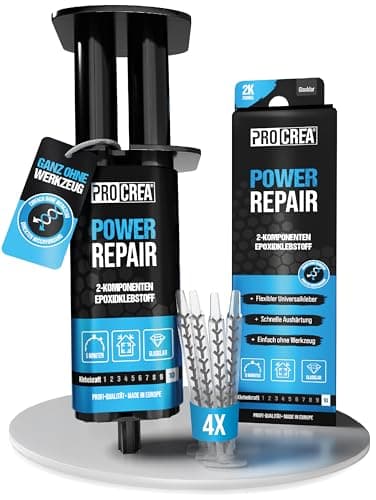 PROCREA® Epoxidkleber "Power Repair" [inkl. 4x Mischern] Extra starker & glasklarer Epoxidharz Kleber in praktischer Spritze - 2-Komponenten-Klebstoff für Kunststoff, Holz, Glas, Stein, Keramik
