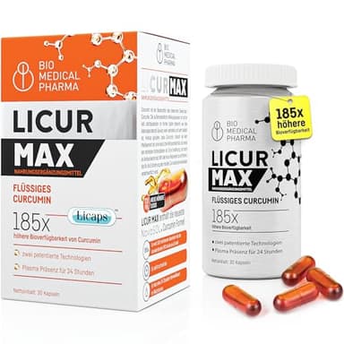 Kurkuma Kapseln Hochdosiert – 185x Höhere Bioverfügbarkeit – Mizellares Curcumin NovaSOL – Nur 1 Kapsel Täglich Ohne Piperin – Vegane Flüssigkapseln – Licur Max (30 Kapseln, Monatsvorrat)