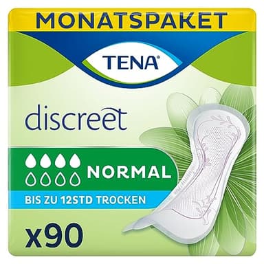 TENA Normale Damenhandtücher für leichte bis mittelschwere Blasenschwäche, monatliche Packung mit Inkontinenzeinlagen für Damen, 90 Stück, Verpackung kann variieren