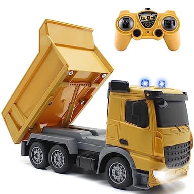fisca Ferngesteuerter Muldenkipper, 7 Kanäle 2.4GHz voll Funktionsfähiger RC Dump Truck,1/24 RC Baufahrzeug Spielzeug mit Licht und Sound Geschenke für Jungen & Mädchen