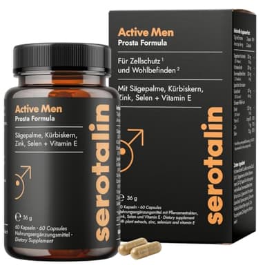 serotalin Active Men Prosta Formula - Prostata Komplex Kapseln für Männer – Mit Sägepalme, Kürbiskernextrakt & Brennnesselblätter - Vegan & Made in Germany - 60 Stück