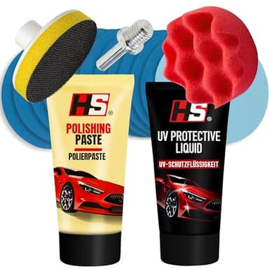 HS® Scheinwerfer Aufbereitungs Set - Auto Scheinwerfer Polierset für matte & blinde Scheinwerfer - Kompletter Scheinwerfer Politur Set – Scheinwerfer Reparatur Set - Schnelle Scheinwerfer Aufbereitung