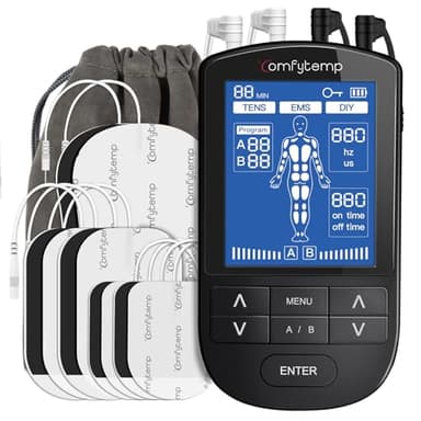 Comfytemp 4 Kanäle 8 Elektroden TENS/EMS/DIY Gerät Schmerztherapie mit 24 Modi, Massage für Arm,Bein,Rücken,Schulter,Nacken mit 10 Elektroden Pads K6106