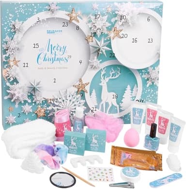 BRUBAKER Cosmetics Beauty Adventskalender 2025 - der XXL Wellness Weihnachtskalender für Frauen und Mädchen - 24 x Körperpflege Produkte & Spa Accessoires - Sterne und Schneeflocken