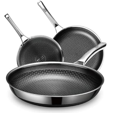 SNOWCLAD Bratpfanne Pfannenset 3-teilig 20&24&28cm, Antihaft Wabenpfanne, Edelstahlpfanne, Pfanne induktion, Für Alle Herdarten Geeignet, Ofen- und Spülmaschinenfest, Pfoa Frei