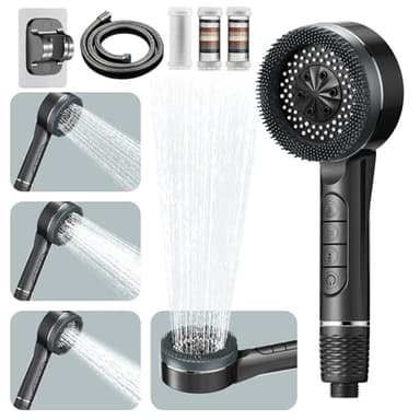 Duschkopf mit Filter, Hochdruck Handbrause mit Schlauch, 4 Strahlarten Duschkopf Wassersparend mit Filtration, Duschbrause mit Stoppfunktion, sparduschkopf für Hartes Wasser,Rest-Chlor,Bakterien