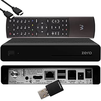 VU+ Zero HW Version 2-1x DVB-S2 Full-HD Sat Tuner E2 Linux Receiver, YouTube, Satellit Receiver mit Aufnahmefunktion, Kartenleser, Media Player, EasyMouse HDMI-Kabel & 300 Mbits WiFi Stick, schwarz