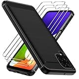ivoler Hülle für Samsung Galaxy A22 4G / M22 / M32 mit 3 Stück Panzer Schutz Glas, Militärischer Stoßfest Handyhülle, Dünne Weiche TPU Silikon Kratzfest Schutzhülle Anti-Fingerabdruck Case, Schwarz