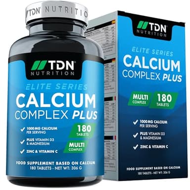 Calcium und Vitamin D Tabletten - 180 Tabletten - Hochwertiger 1000mg Calcium-Komplex mit Vitamin D3, Magnesium, Zink und Vitamin C - Unterstützt Knochen, Knorpel und Muskeln