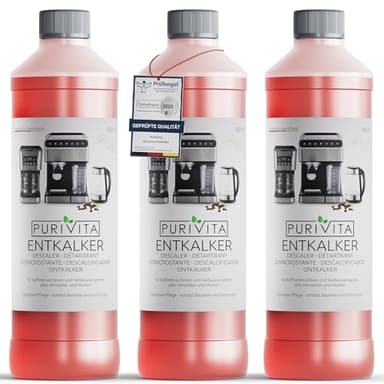 PURIVITA® Universal Entkalker Kaffeevollautomat [3x750ML] - Kaffeemaschinen Entkalker Flüssig - Flüssigentkalker Kaffeemaschine Reiniger - Kalkreiniger Kaffeevollautomaten - Für alle Kaffeeautomaten