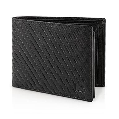 KRONIFY Atlas Herren Geldbeutel aus Leder mit RFID Schutz I Echtleder Portmonee mit Münzfach I Geldbörse für Männer in Carbon mit Geschenk Box