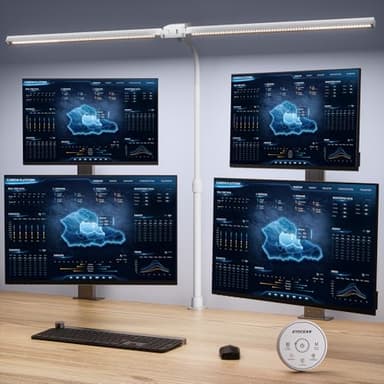 EYOCEAN Schreibtischlampe, Doppelkopf Schreibtischlampe, Teleskopstange mit Einstellbarer Höhe, 30W 120cm Tageslichtlampe Schreibtisch mit Fernbedienung, Dimmbare Monitor Lampe, Büro Tischlampe