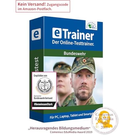 Einstellungstest Bundeswehr 2025: eTrainer – Der Online-Testtrainer | Über 2.000 Aufgaben mit Lösungen: Wissen, Sprache, Mathe, Logik, Technik, Konzentration und mehr | Eignungstest üben