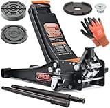 Wagenheber hydraulisch 3T + 2X Gummi + Montagehandschuhe + mit Schmiernippel 75-515 mm Extra Flacher Rangierwagenheber Doppelpumpsystem Doppelkolben Unterstellbock Auto Heber Profi