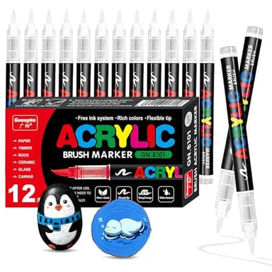 Vakki 12 Weiße Acrylstifte, wasserfest stift Permanent marker weiß Acrylmarker, Acrylic marker Set Perfekt für Steine Bemalen, Glas, Holz, Keramik, Metall & Leinwand