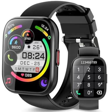aycy Smartwatch Damen Herren, Fitnessuhr Damen mit Telefonfunktion 1.85" Zoll Touchscreen, IP68 Wasserdicht Smart Watch mit schrittzähler Schlafmonitor, Uhren Herren für Android iOS, Schwarz