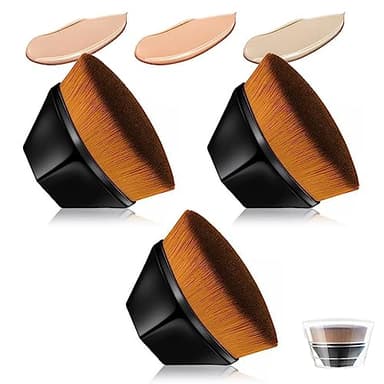 3 Stück Magic Foundation Brush, Flacher Foundation Pinsel Oval Make-up Pinsel Kabuki Flat Top Puder Gesicht Pinsels Groove Design mit Kasten (Schwarz)