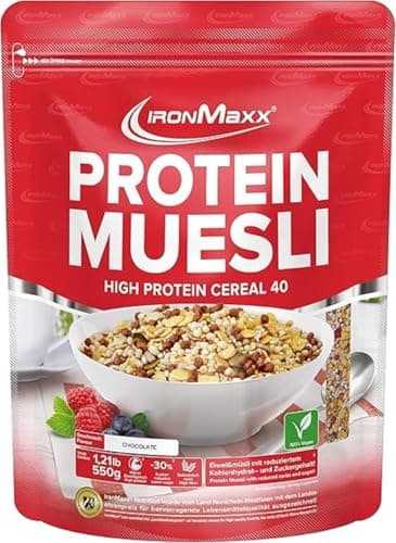 IronMaxx Protein Müsli - Schokolade 550g Beutel | Veganes High Protein Müsli laktosefrei | Reduzierter Zuckergehalt & Low Carb