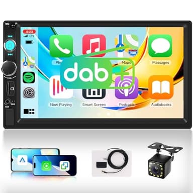 Hodozzy 2 DIN Autoradio mit DAB+, Wireless CarPlay & Android Auto, 7 Zoll Bildschirm mit Bluetooth, Videowiedergabe, Radio Touch Display FM USB/AUX/Type-c/TF, Rückfahrkamera, Lenkradfernbedienung