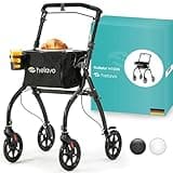 Helavo schmaler Wohnungsrollator - 53 cm breiter Rollator für Wohnung - Indoor-Rollator mit Tablett und Transportkorb
