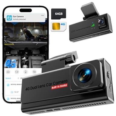 Dashcam Auto, UCOCARE 4G LTE Dash Camera Auto mit SIM Karte, 64GB-Karte, Dashcam mit Parküberwachung ohne WLAN, App-Zugriff, 2-Wege Talk, Bewegungserkennung-Alarm, Nachtsicht, GPS, 170° Weitwinkel