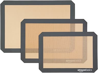 Amazon Basics - Rechteckig Backmatte aus Silikon, 3 stück, Braun / Schwarz