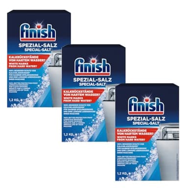 Finish Spezial Salz Calgonit 1,2kg (3er Pack) | Spülmaschinensalz zum Schutz vor Kalkablagerungen, Wasserflecken, saubere Ergebnisse und längere Maschinenlebensdauer + Zama4Zingo Karte