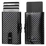 VpiuV® Kreditkartenetui mit RFID-Schutz – Schlanke, abgeschirmte Herren-Geldbörse – Aluminium-Herren-Kartenetui mit Münzfach – Kleine Karbonfaser-Geldbörse, (Schwarz)