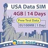 USA Daten NUR SIM-Karte 14 Tage | 4GB von 4G LTE Internetdaten | KOSTENLOSE Testdaten 100MB/1Tag in Europa | Reise SIM-Karte | Doppelte lokale USA-Anbieter, AT&T & T-Mobile |Prepaid SIM-Karte